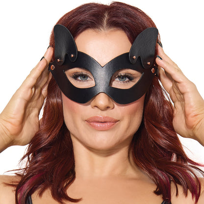 Coquette Pleasure Mask Black – Adjustable Vegan Leather Mask with Removable Ears