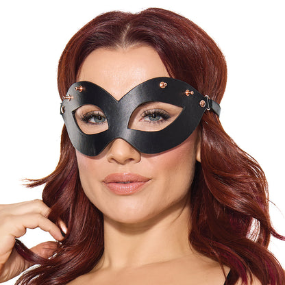 Coquette Pleasure Mask Black – Adjustable Vegan Leather Mask with Removable Ears
