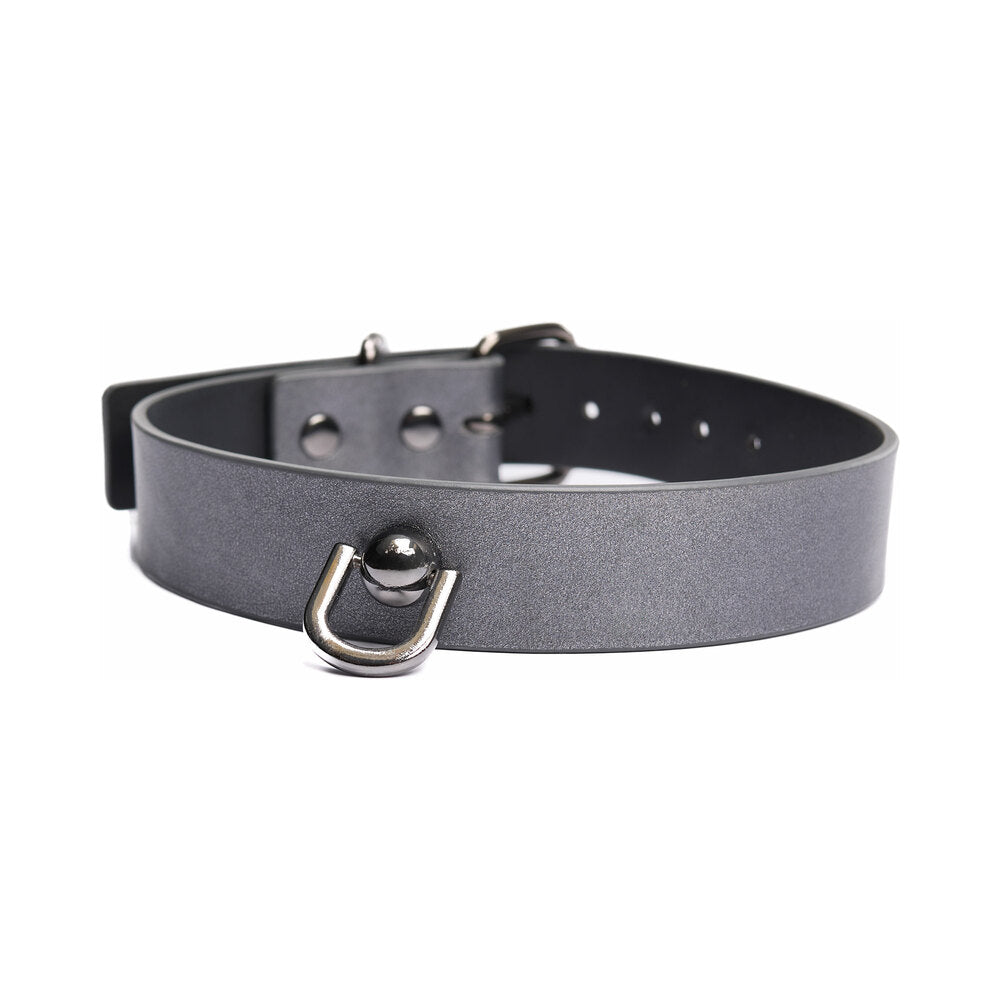 Coquette Pleasure Collar & Leash – Adjustable Grey Faux Leather Set