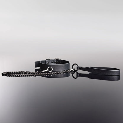 Coquette Pleasure Collar & Leash – Adjustable Grey Faux Leather Set