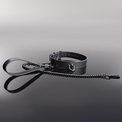 Coquette Pleasure Collar & Leash – Adjustable Grey Faux Leather Set