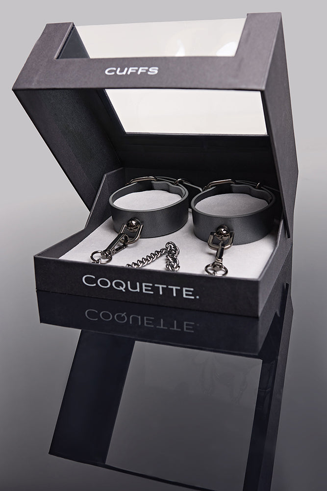 Coquette Pleasure Cuffs Grey - Adjustable Wrist Cuffs with Removable Chain