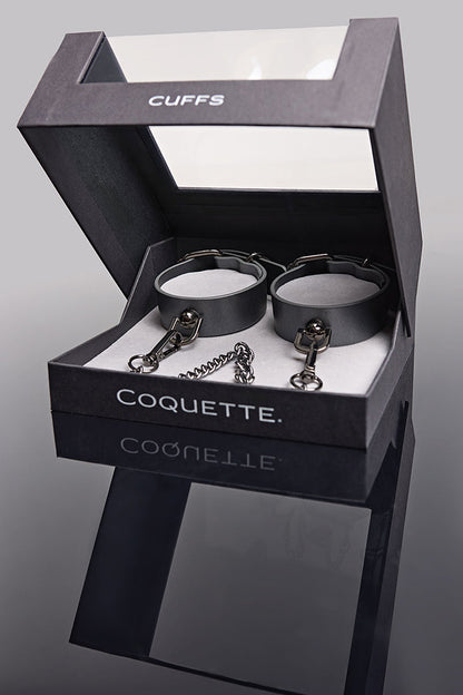 Coquette Pleasure Cuffs Grey - Adjustable Wrist Cuffs with Removable Chain