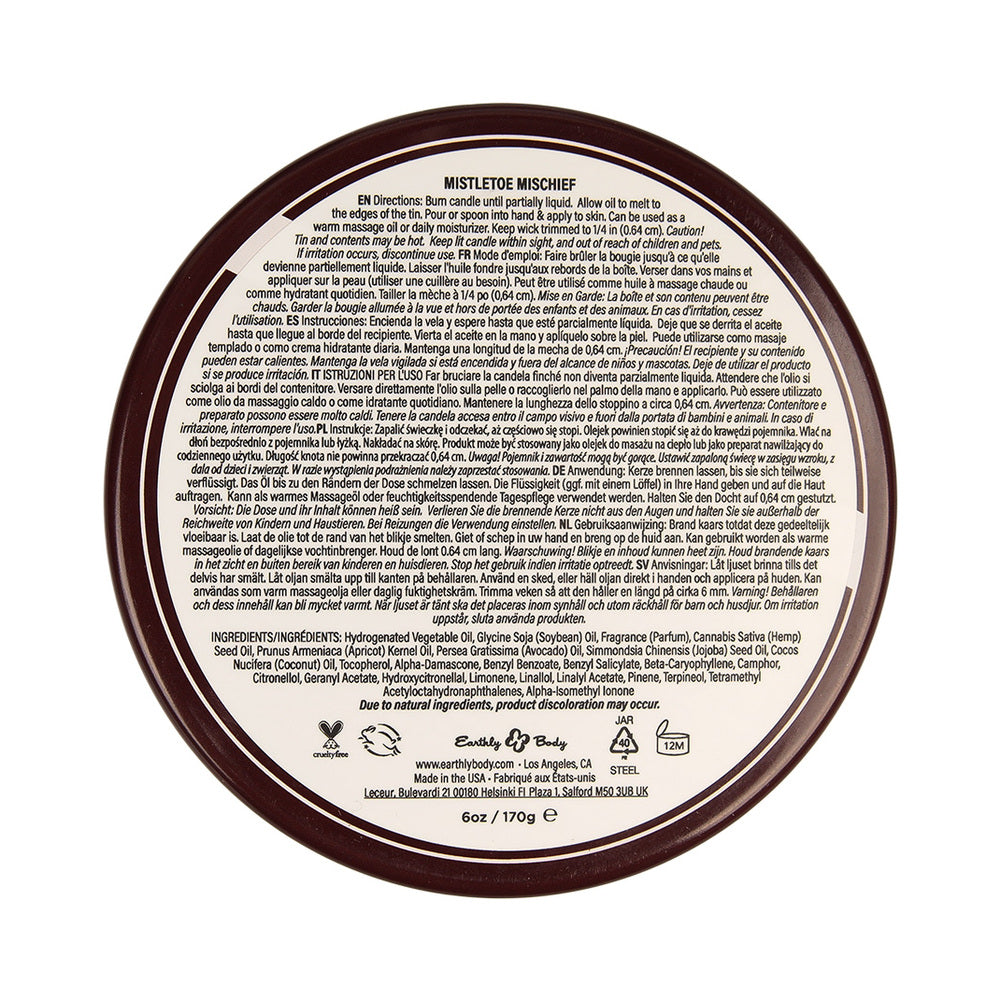 Earthly Body Hemp Seed 3-in-1 Massage Candle – Mistletoe Mischief – 6 oz