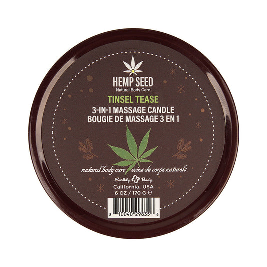 Earthly Body Hemp Seed 3-in-1 Massage Candle – Tinsel Tease, 6 oz