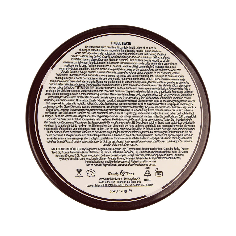Earthly Body Hemp Seed 3-in-1 Massage Candle – Tinsel Tease, 6 oz