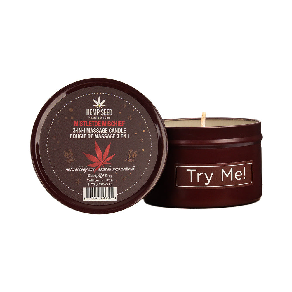 Earthly Body Hemp Seed Holiday Candle Pre Pack – Mistletoe Mischief, Tinsel Tease, Yule Be Begging