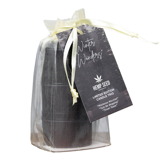 Earthly Body Hemp Seed 3-in-1 Massage Candle Holiday Trio - Mistletoe Mischief, Tinsel Tease, Yule Be Begging