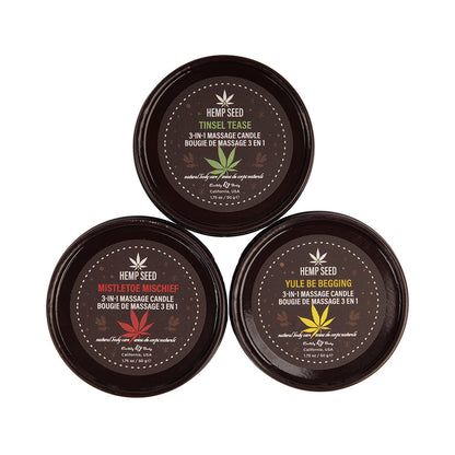 Earthly Body Hemp Seed 3-in-1 Massage Candle Holiday Trio - Mistletoe Mischief, Tinsel Tease, Yule Be Begging