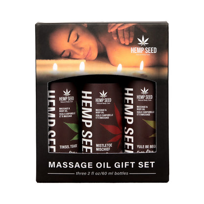 Earthly Body Hemp Seed Holiday Massage Oil Trio Gift Set – Mistletoe Mischief, Tinsel Tease, Yule Be Begging