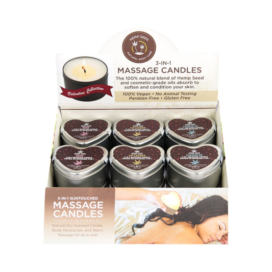Earthly Body Hemp Seed Valentine’s Day Heart Candle Pre Pack – XOXO, Lip Locked, Pucker Up