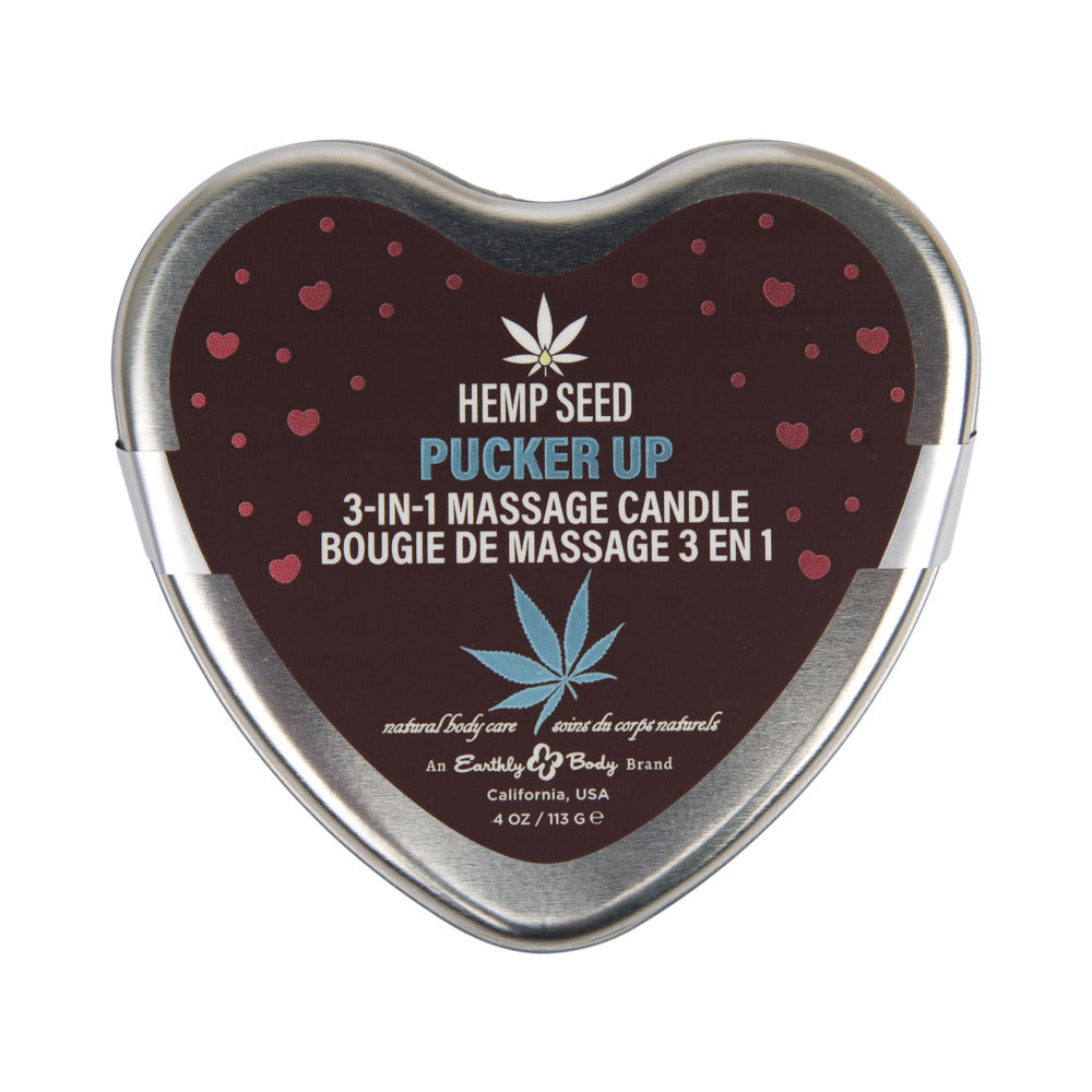 Earthly Body Hemp Seed Valentine’s Day Heart Candle Pre Pack – XOXO, Lip Locked, Pucker Up