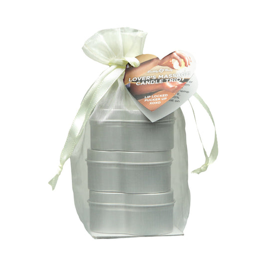 Earthly Body Hemp Seed Valentine Candle Trio – 3-in-1 Massage Candles – XOXO, Lip Locked, Pucker Up