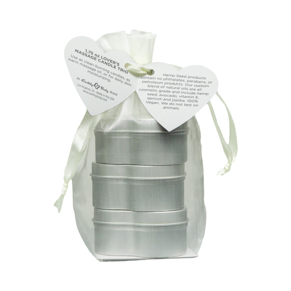 Earthly Body Hemp Seed Valentine Candle Trio – 3-in-1 Massage Candles – XOXO, Lip Locked, Pucker Up
