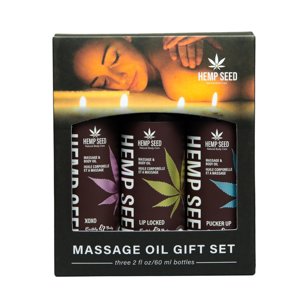 Earthly Body Hemp Seed Valentine Massage Oil Trio Gift Set – XOXO, Lip Locked, Pucker Up
