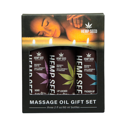 Earthly Body Hemp Seed Valentine Massage Oil Trio Gift Set – XOXO, Lip Locked, Pucker Up