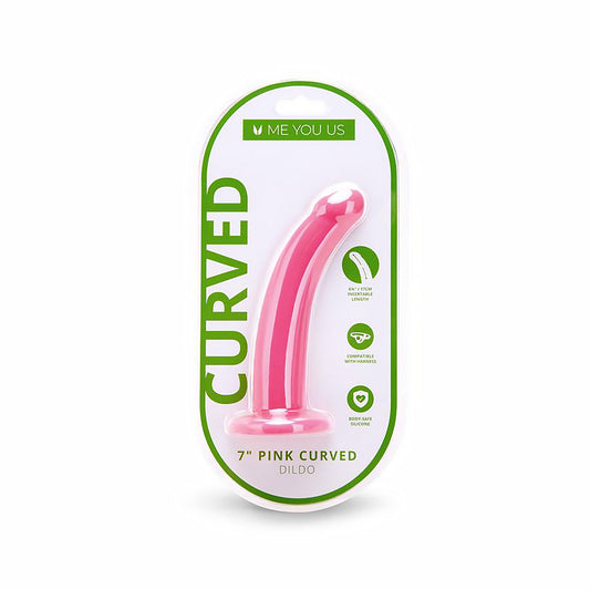 Me You Us Pink Curved Silicone Dildo 7in – Hot Pink