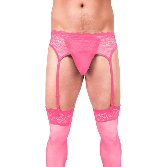 Prowler Lace Garter Set – Hot Pink – Size L
