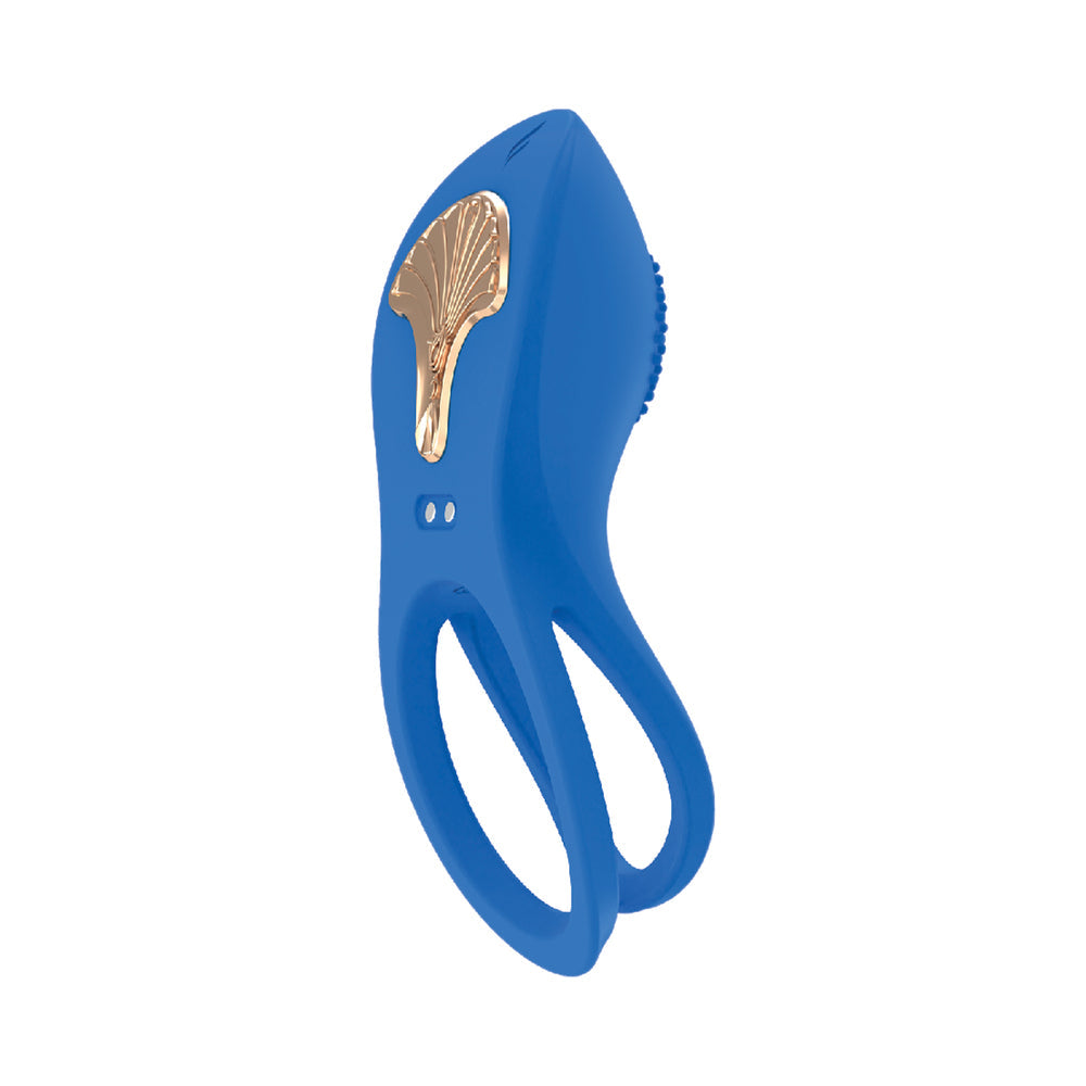 Nasstoys Gold Glam Cock Ring – Blue – Dual Ring Design with 10 Vibrating Functions