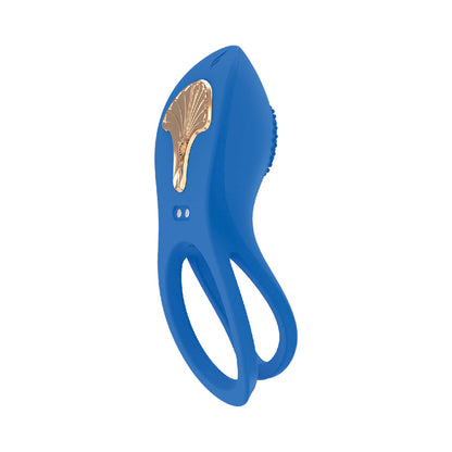 Nasstoys Gold Glam Cock Ring – Blue – Dual Ring Design with 10 Vibrating Functions