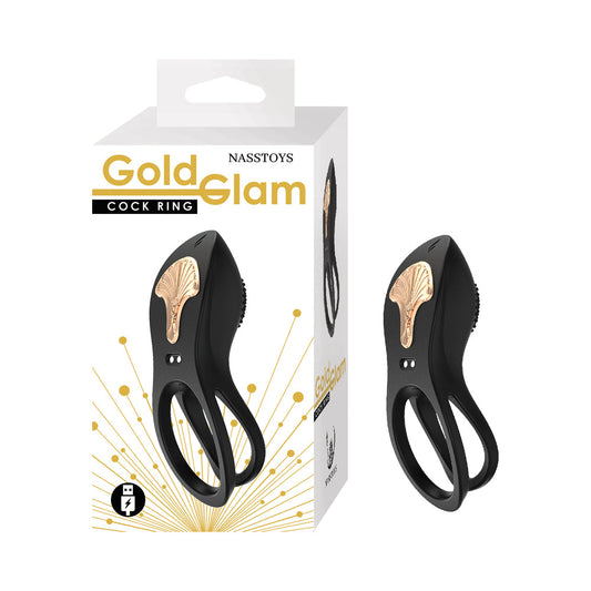 Nasstoys Gold Glam Cock Ring – Black – 10 Vibrating Functions