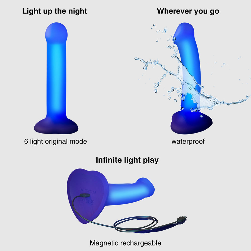 Strap-On-Me Glow-LED Dildo – Semi-Realistic Design – Blue