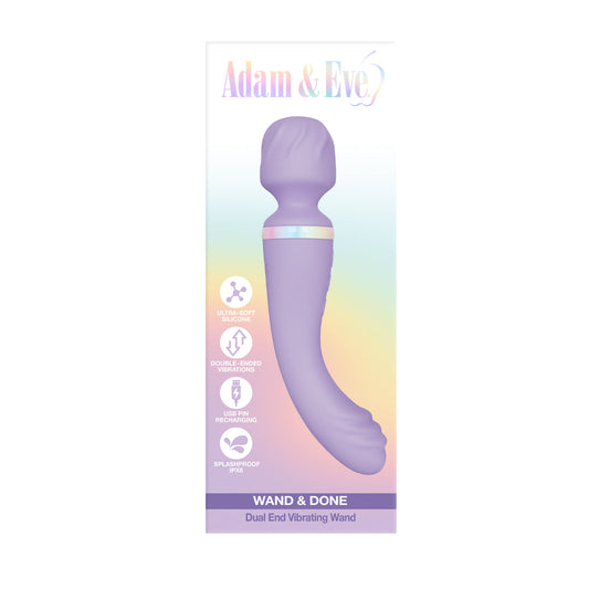 Adam & Eve Wand & Done Silicone Rechargeable Wand with Dual Sensations - Light Purple