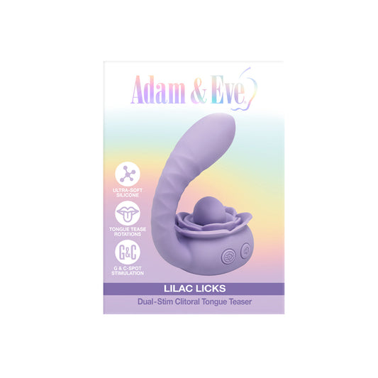 Adam & Eve Lilac Licks Silicone Dual Stimulation Device with 10 Vibration Modes - Light Purple