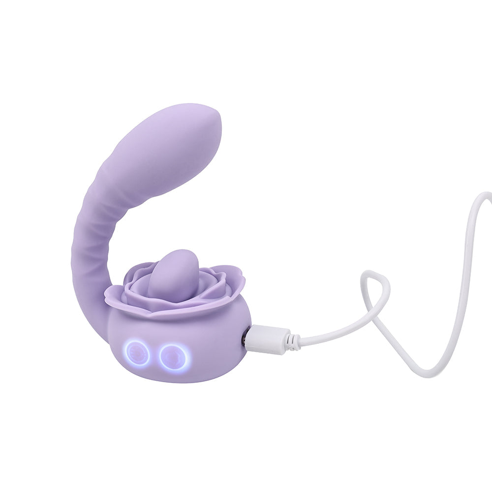 Adam & Eve Lilac Licks Silicone Dual Stimulation Device with 10 Vibration Modes - Light Purple