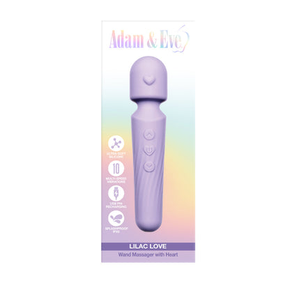Adam & Eve Lilac Love Wand – Silicone Massager with 10 Vibration Modes – Light Purple