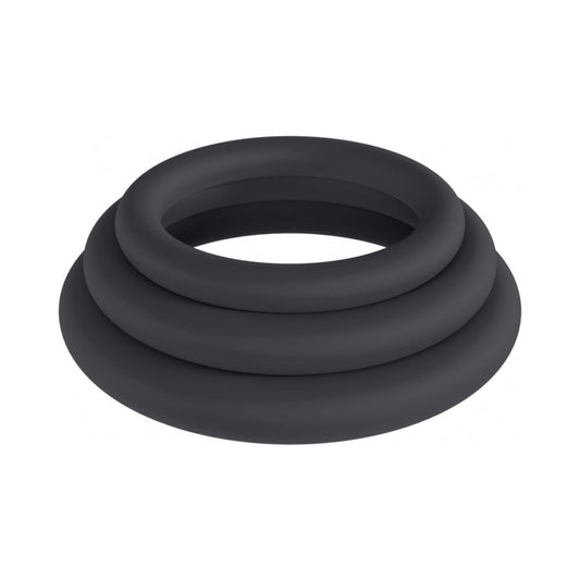LEVELZ Classic Silicone Cock Ring Set of 3 - Black - Body-Safe Silicone