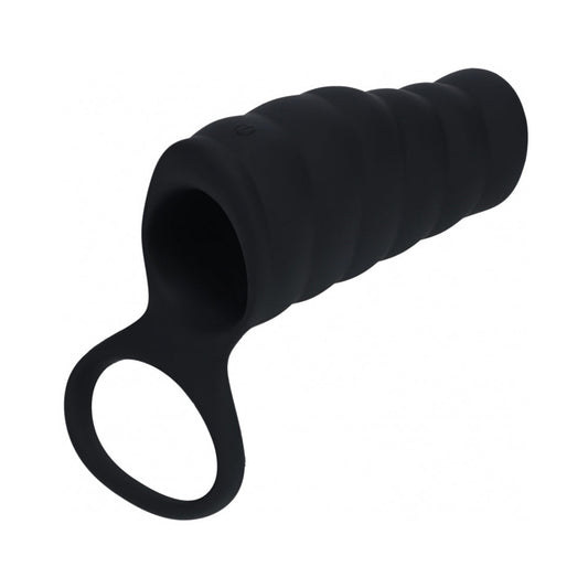 LEVELZ Vibrating Ribbed Silicone Cock Sleeve & Ball Ring - Black