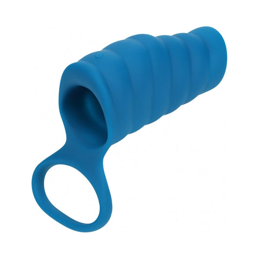LEVELZ Vibrating Ribbed Silicone Cock Sleeve & Ball Ring – Teal