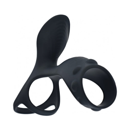 LEVELZ Vibrating Silicone Cock & Ball Ring with Shaft Loop – Black