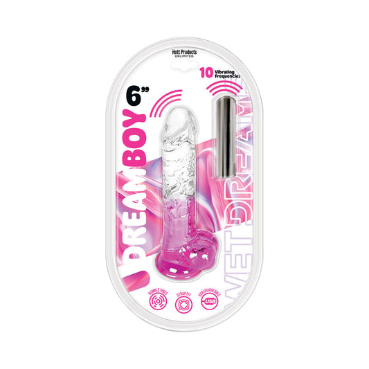 Wet Dreams Dream Boy 6 in. Jelly Dildo & Rechargeable Bullet - Clear/Magenta Gradient