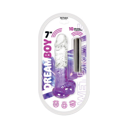 Wet Dreams Dream Boy 7 in. Jelly Dildo with Rechargeable Bullet - Clear/Lavender Gradient
