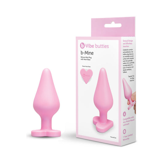 b-Vibe Butties b-Mine Silicone Butt Plug – Light Pink, Tapered Design for Gentle Insertion