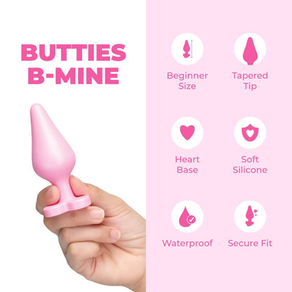 b-Vibe Butties b-Mine Silicone Butt Plug – Light Pink, Tapered Design for Gentle Insertion