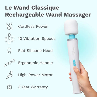 Le Wand Classique Rechargeable Wand Massager – White