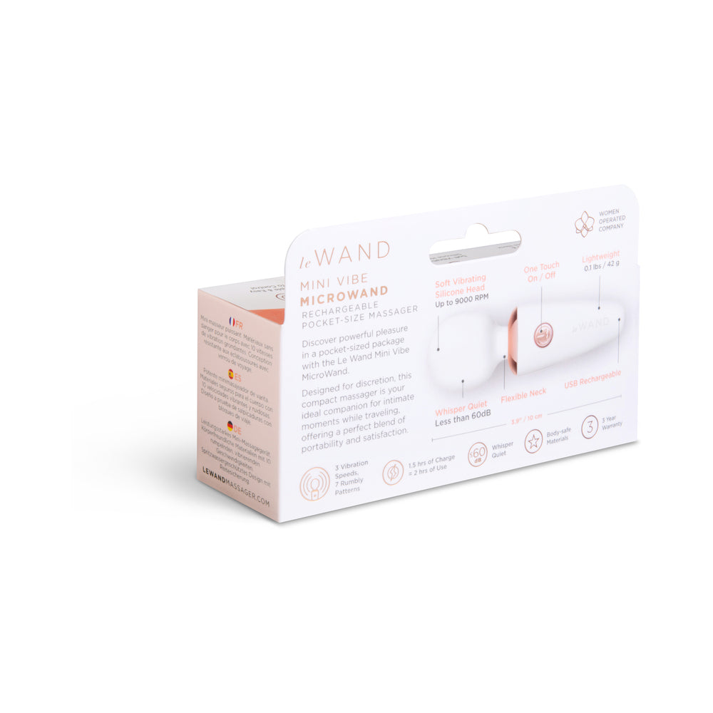 Le Wand Mini Micro Wand Massager – White – 3 Vibration Speeds, 7 Patterns