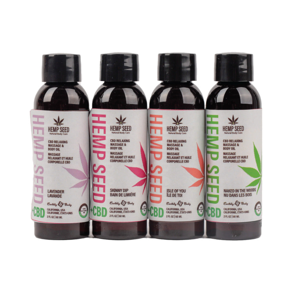 Earthly Body Hemp Seed CBD Relaxing Massage Oil Prepack – Assorted Scents