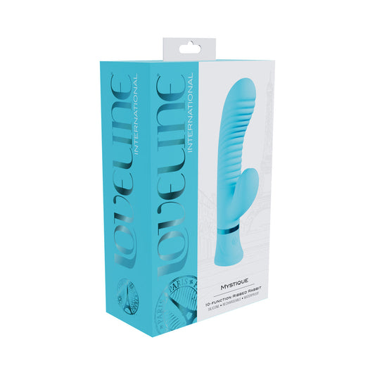 Loveline Mystique Rechargeable Silicone Ribbed Rabbit Vibrator – Blue