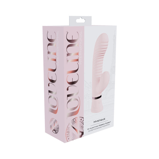 Loveline Mystique Rechargeable Silicone Ribbed Rabbit Vibrator – Light Pink
