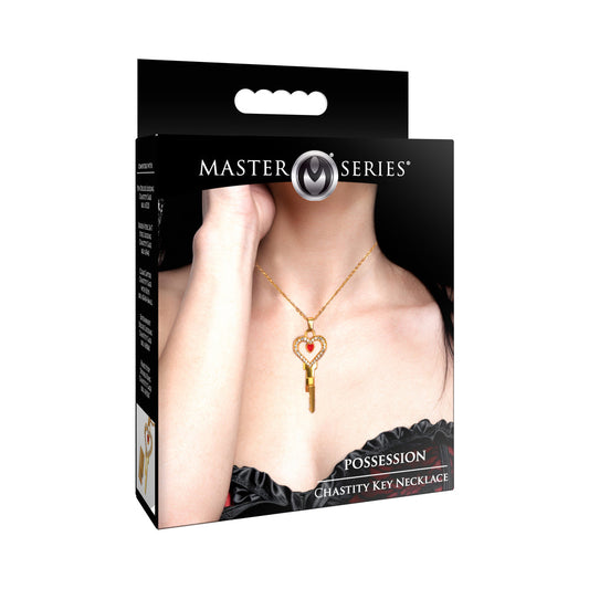 Master Series Chastity Key Necklace with Brass Chain and Rhinestones - Gold