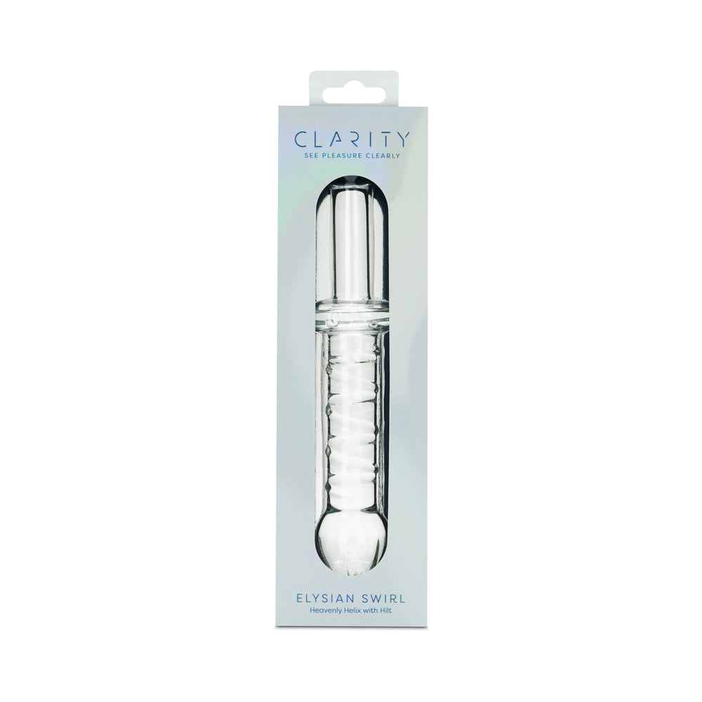 Clarity Elysian Swirl Glass Dildo – Spiral-Textured Design – Clear