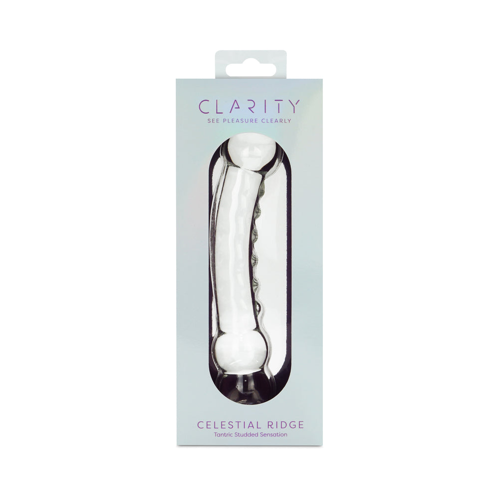 Clarity Celestial Ridge Double-Ended Glass Dildo with Textured Ridges - Clear