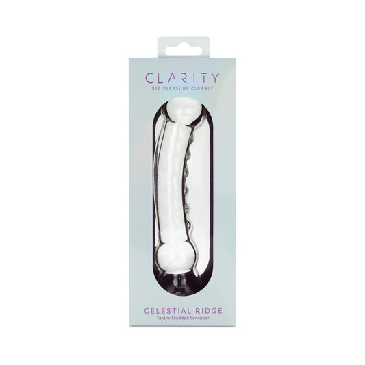 Clarity Celestial Ridge Double-Ended Glass Dildo with Textured Ridges - Clear
