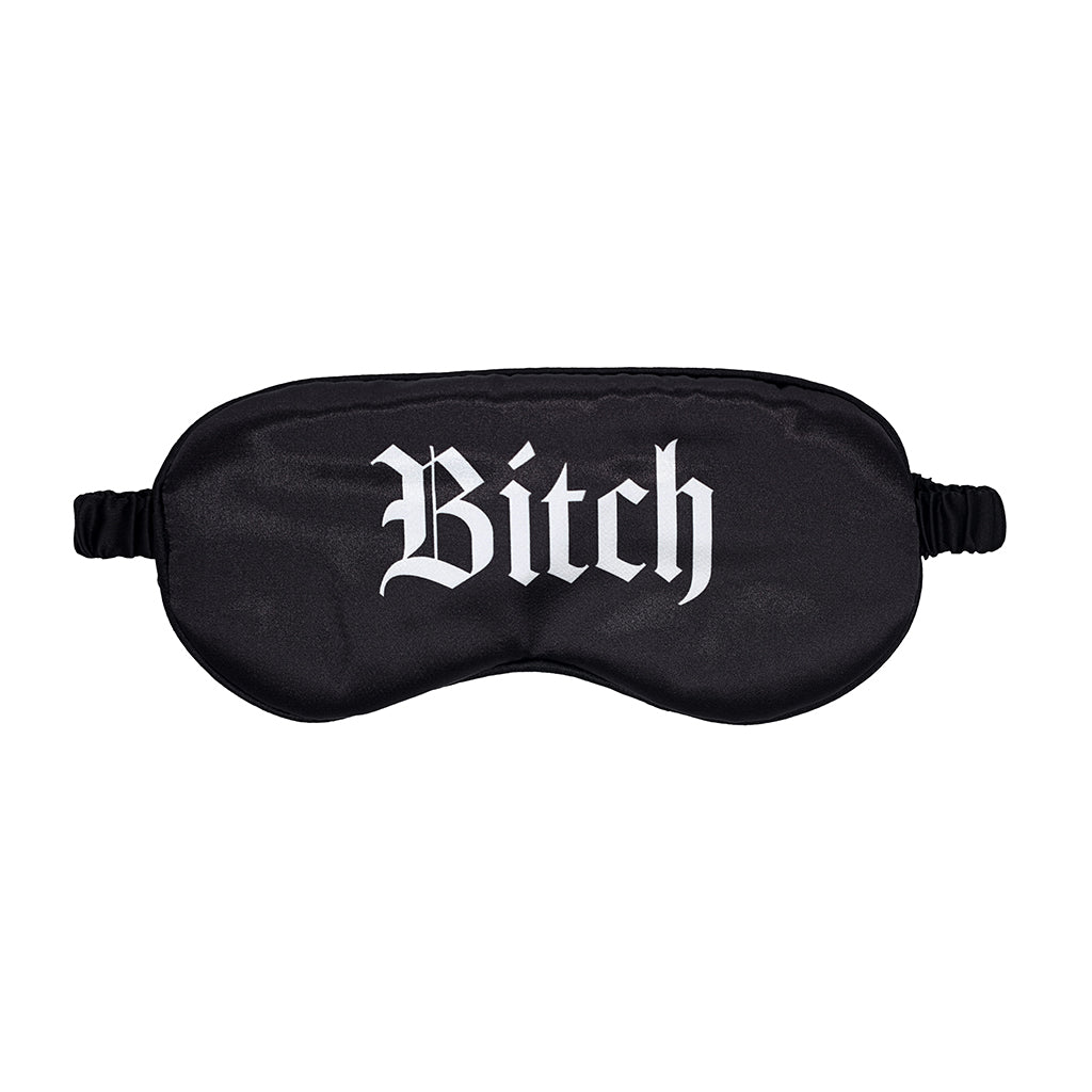 Ouch! Bitch Printed Mask – Satin Black Eye Mask for Sensory Play