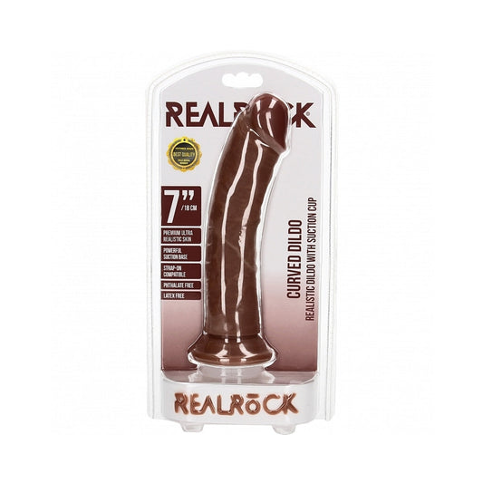 RealRock 7 in. Curved Dildo for G-Spot Stimulation – Brown