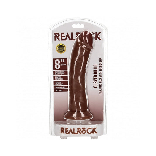 RealRock 9 in. Curved Brown Dildo with Suction Cup